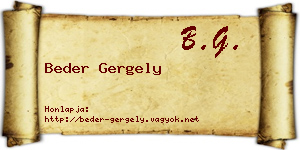 Beder Gergely névjegykártya